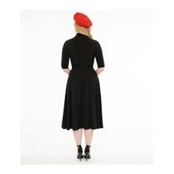 New Unique Vintage 50s Black Turtleneck Fit & Flare Retro Mod Dress Sm - Picture 2 of 8